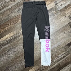 #0087 Reebok Kids Black, White, and Pink Leggings